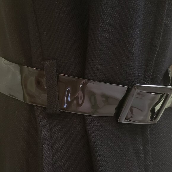 little black dress 1960s linen sleeveless M belted - Picture 8 of 8